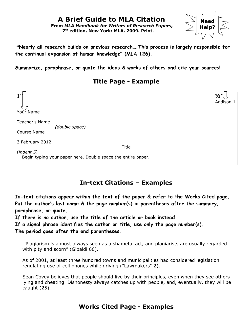 A Brief Guide to MLA Citation