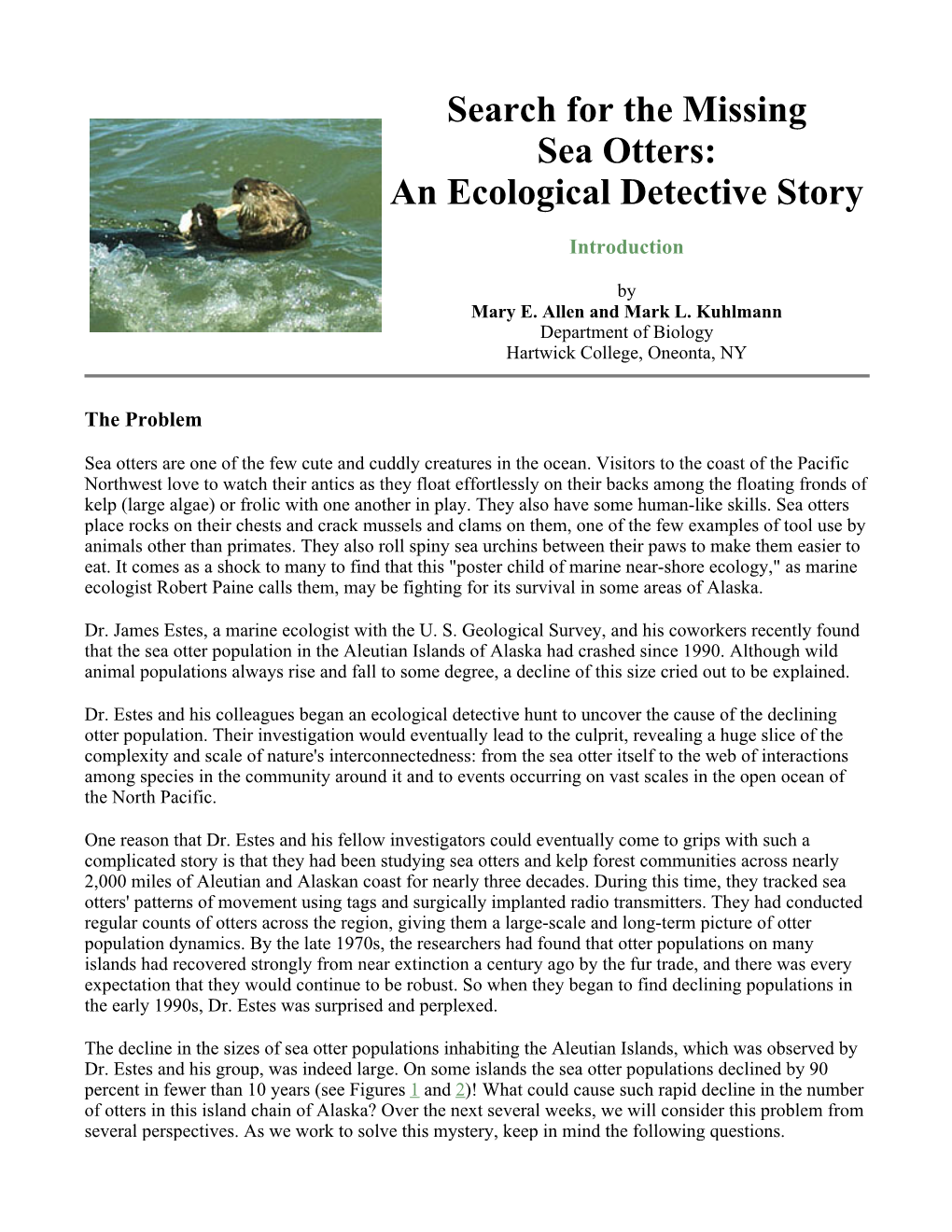 Search for the Missing Sea Otters: an Ecological Detective Story