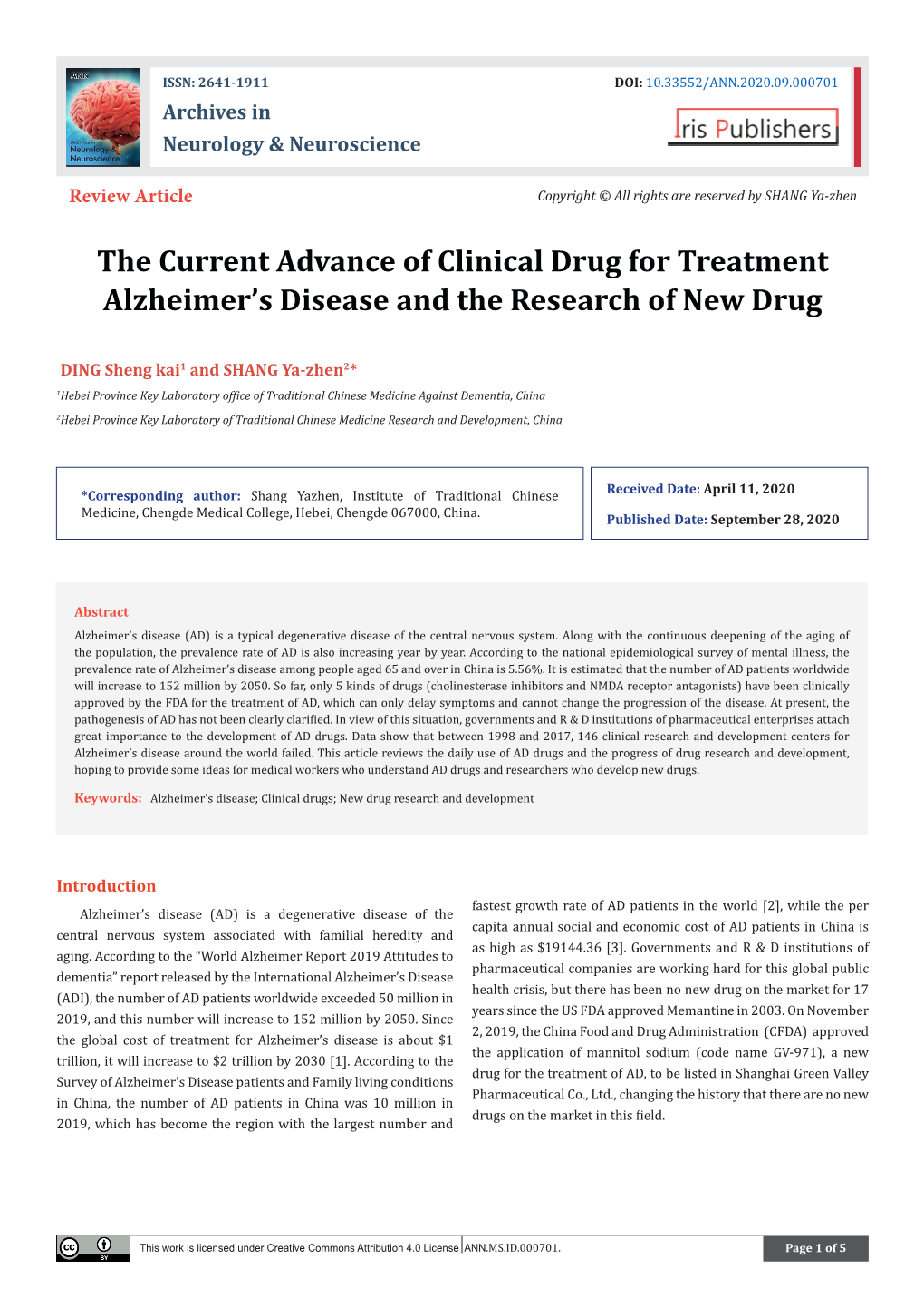 The Current Advance of Clinical Drug for Treatment Alzheimer's Disease