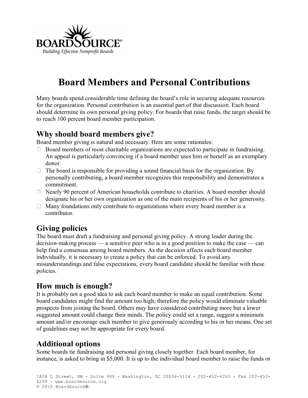 Board Members and Personal Contributions