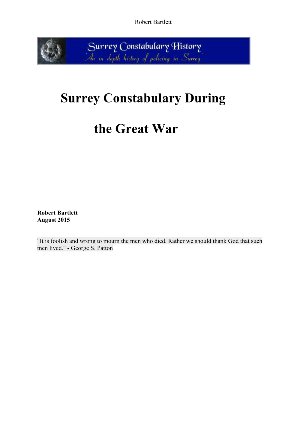Surrey Constabulary During the Great