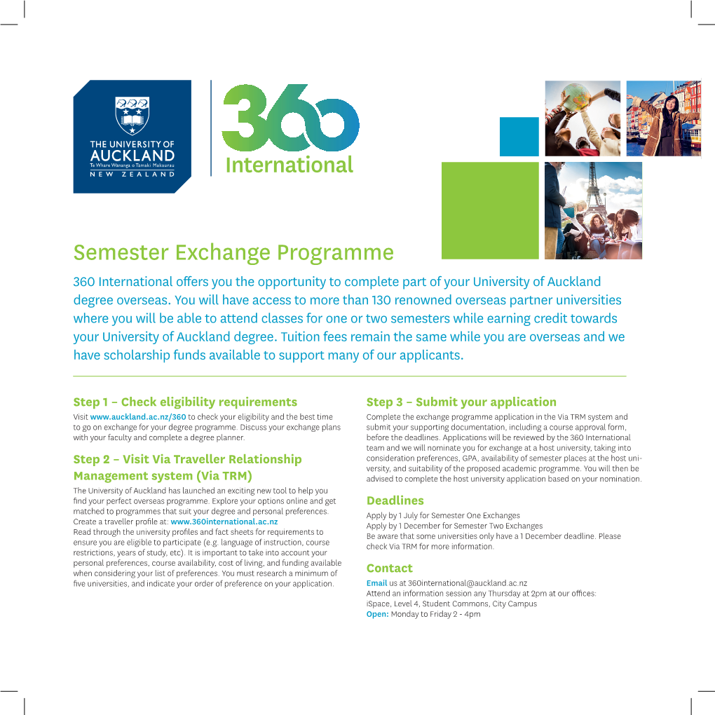 Semester Exchange Programme 360 International Offers You the Opportunity to Complete Part of Your University of Auckland Degree Overseas