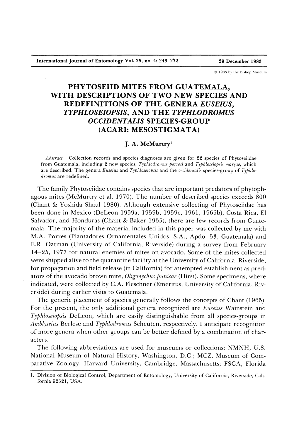 Phytoseiid Mites from Guatemala, With