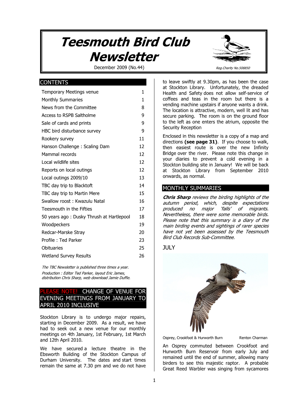 Teesmouth Bird Club Newsletter