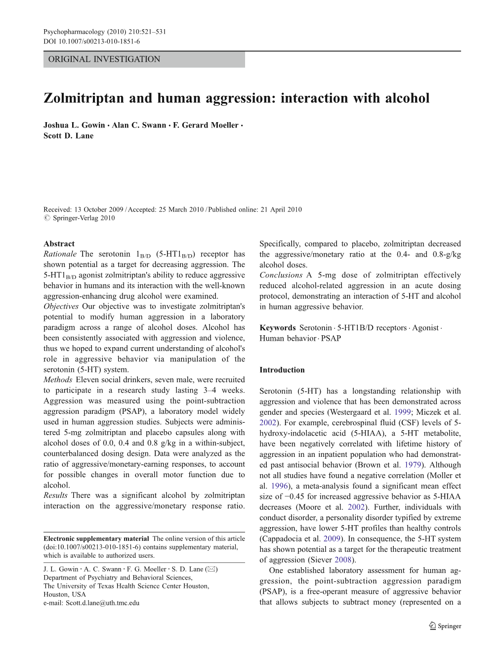 Zolmitriptan and Human Aggression: Interaction with Alcohol