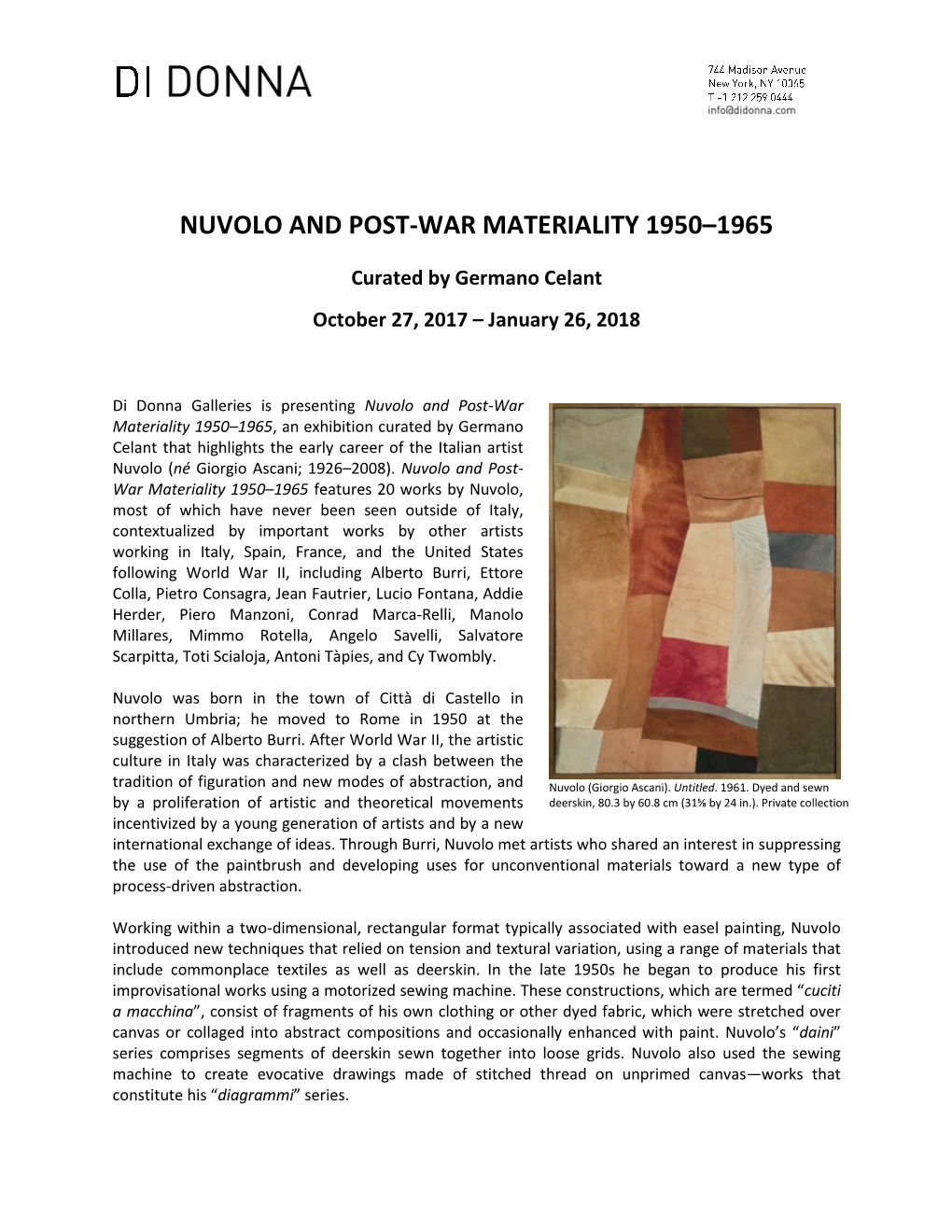 Nuvolo and Post-War Materiality 1950-1965