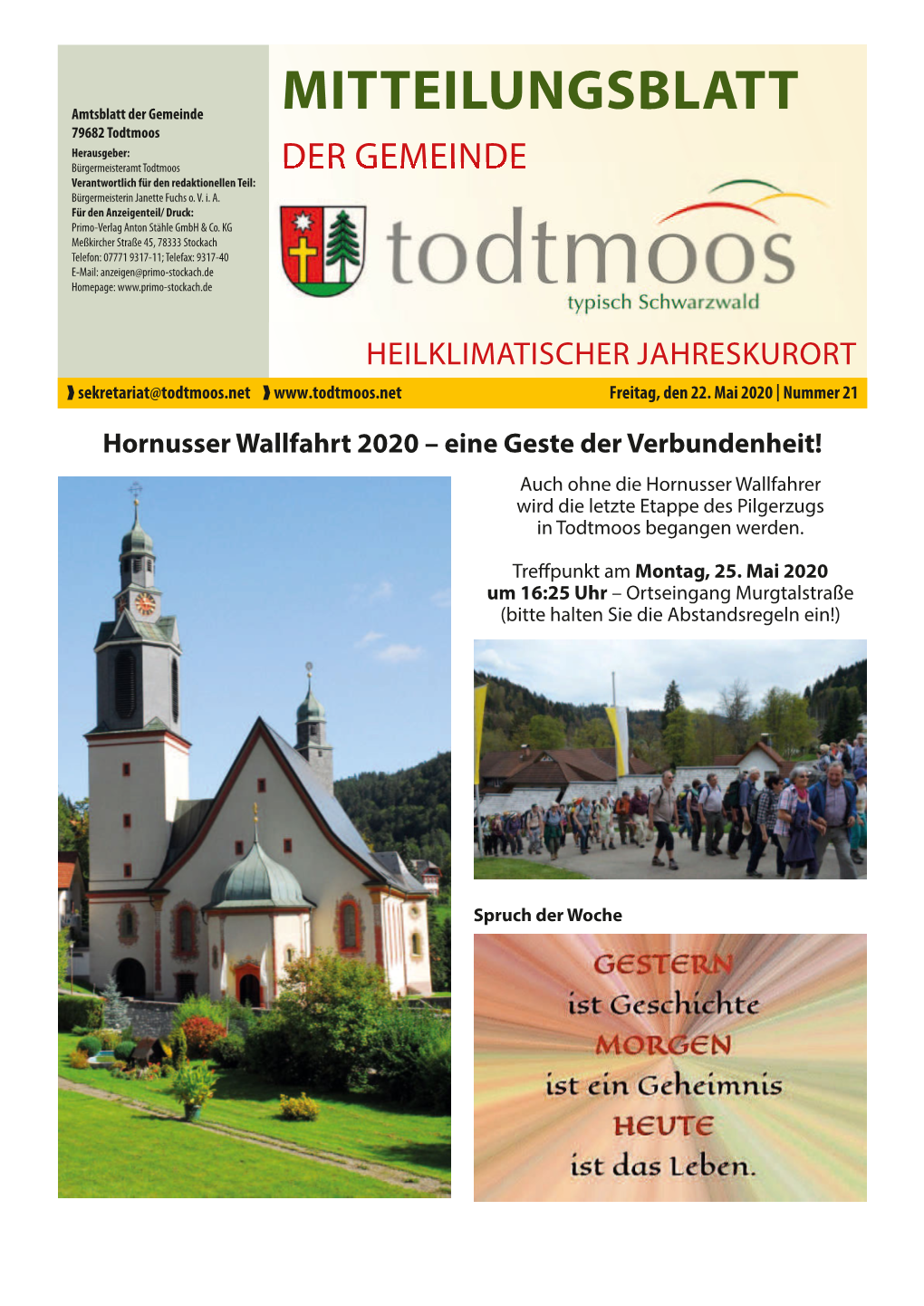 Mitteilungsblatt Nr. 21 Vom 22.05.2020