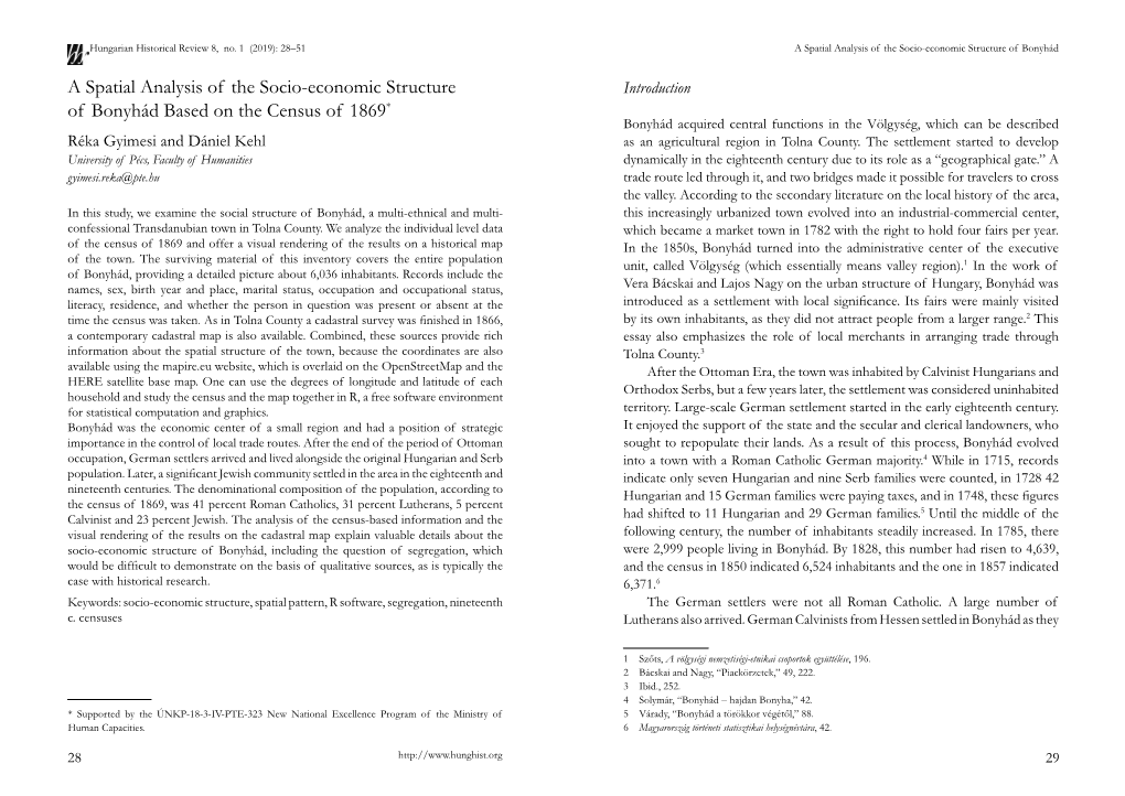 A Spatial Analysis of the Socio-Economic Structure of Bonyhád