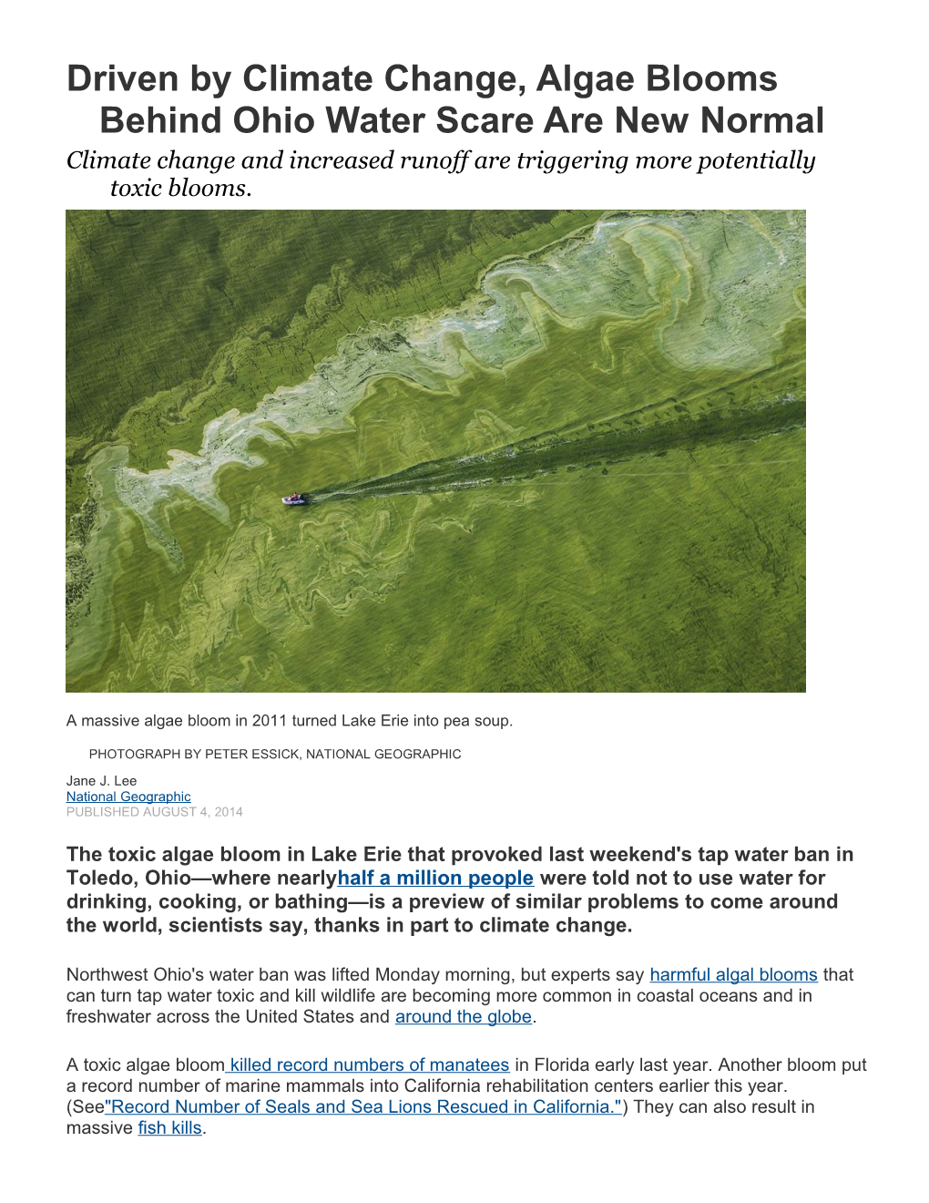 Driven by Climate Change, Algae Blooms Behind Ohio Water Scare Are Newnormal