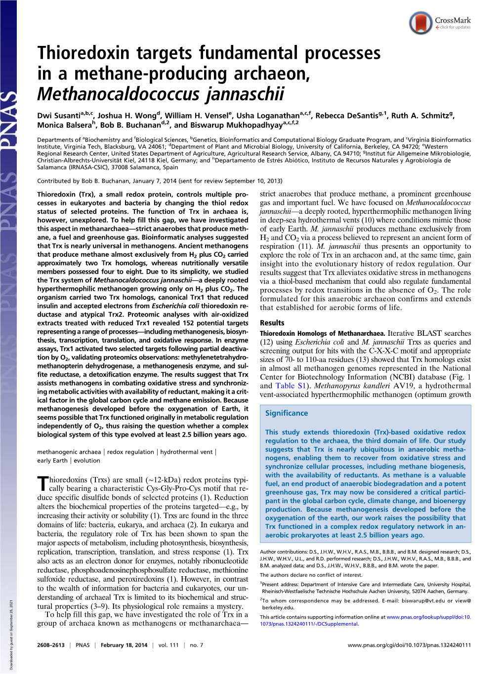 Thioredoxin Targets Fundamental Processes in a Methane-Producing Archaeon, Methanocaldococcus Jannaschii