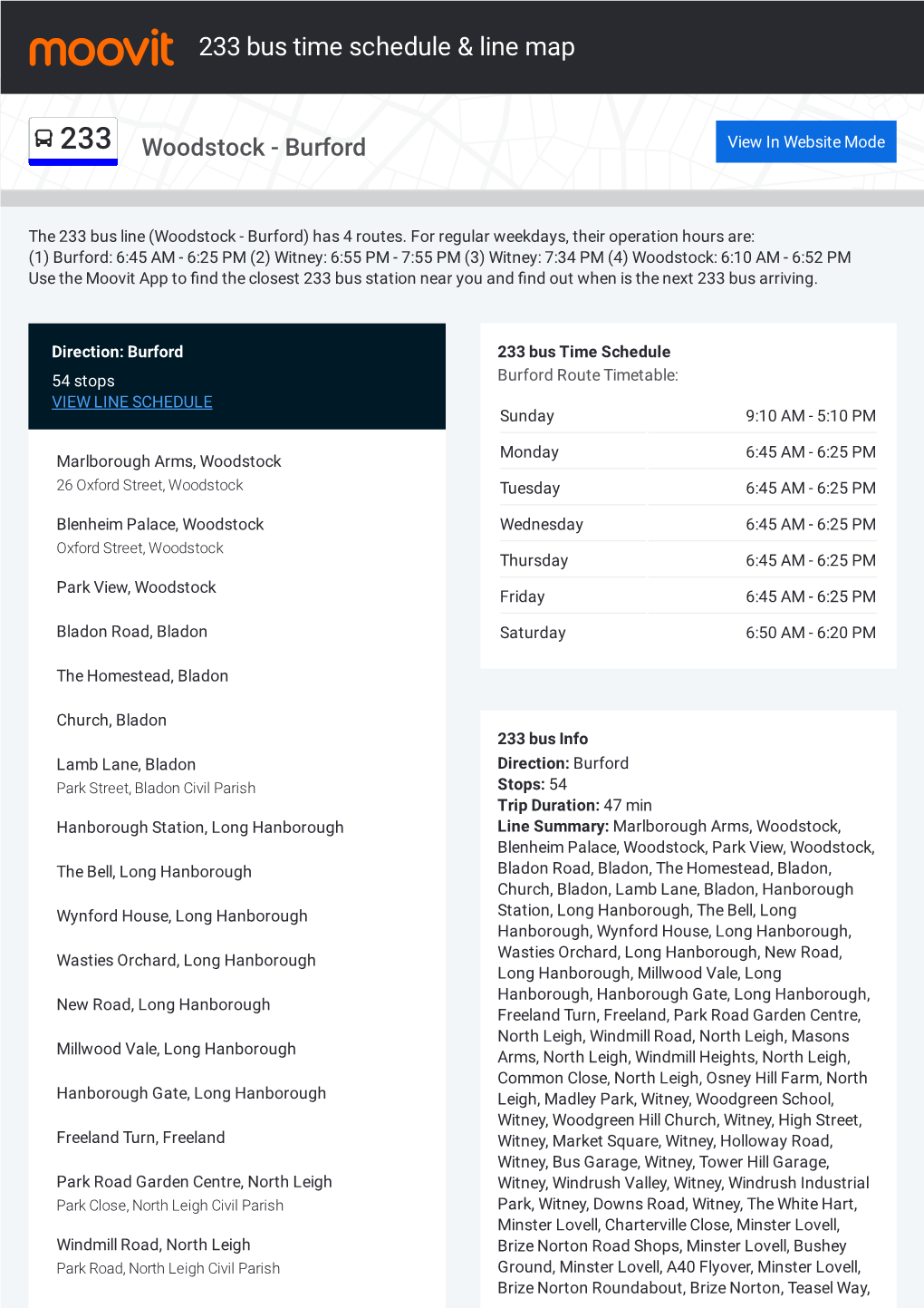 233 Bus Time Schedule & Line Route