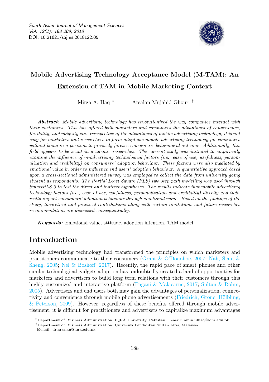 Mobile Advertising Technology Acceptance Model (M-TAM): an Extension of TAM in Mobile Marketing Context