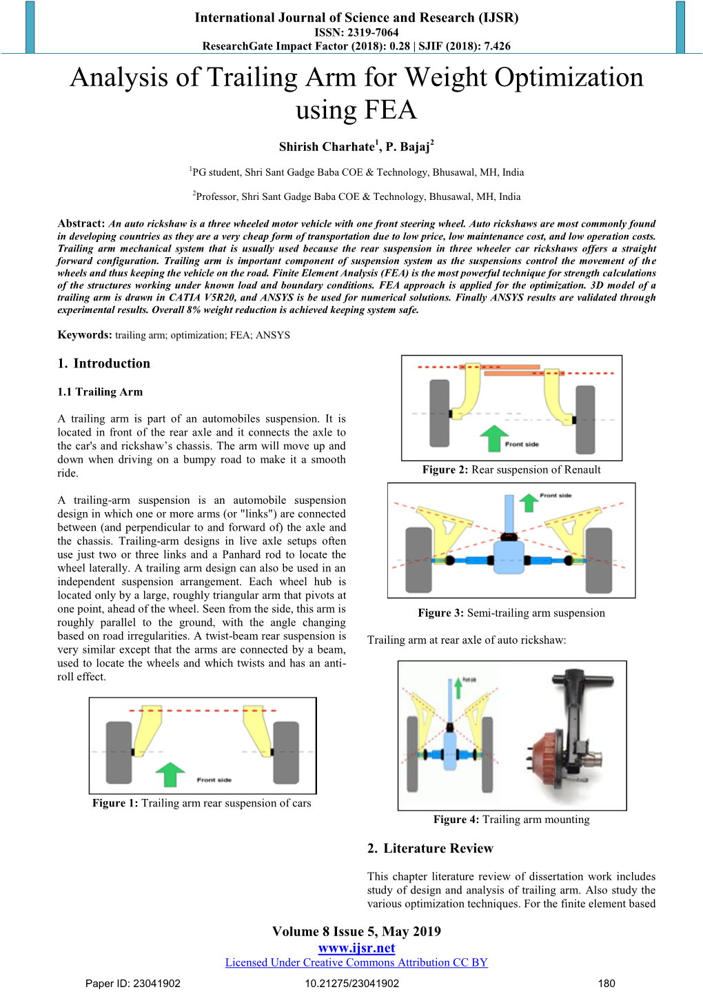 Analysis of Trailing Arm for Weight Optimization Using FEA