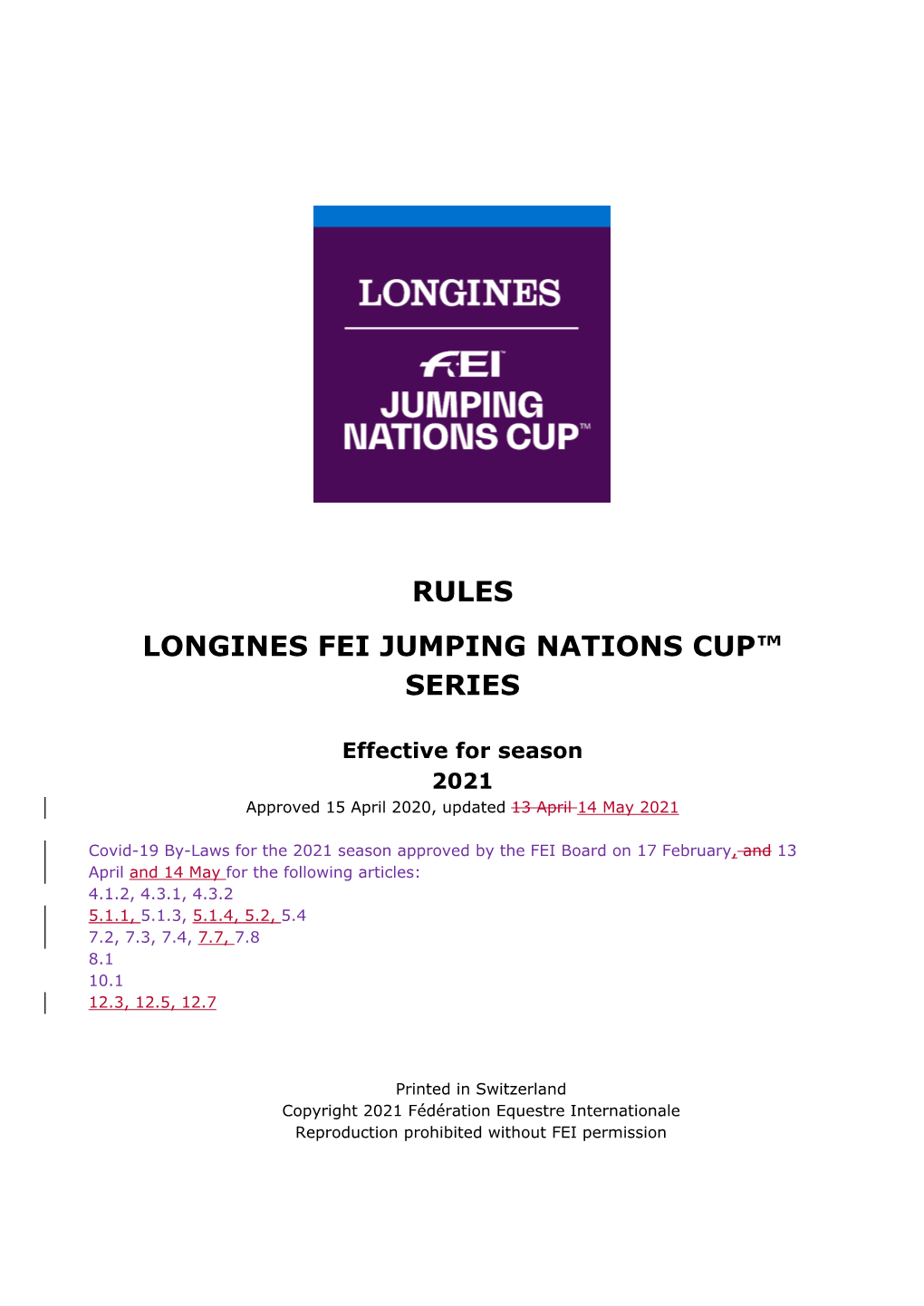 Rules Longines Fei Jumping Nations Cup™ Series