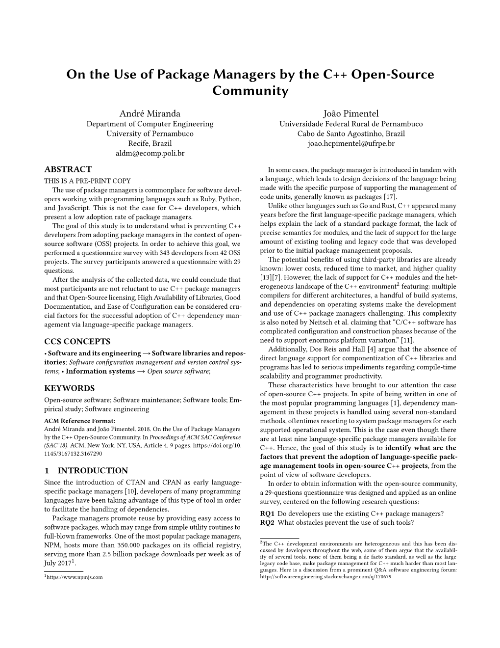 On the Use of Package Managers by the C++ Open-Source Community