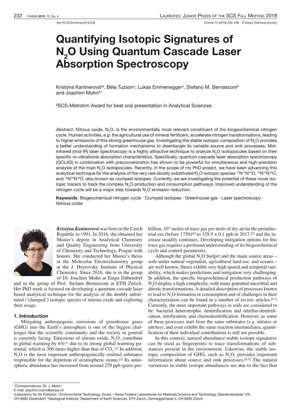 Quantifying Isotopic Signatures of N&lt;Sub&gt;2&lt;/Sub&gt;O Using Quantum Cascade Laser Absorption Spectroscopy