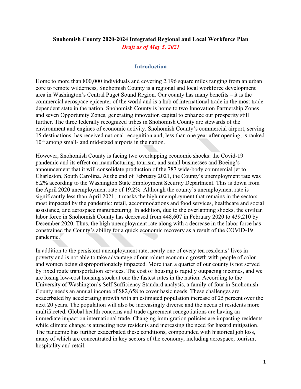 Snohomish County 2020-2024 Integrated Regional and Local Workforce Plan Draft As of May 5, 2021