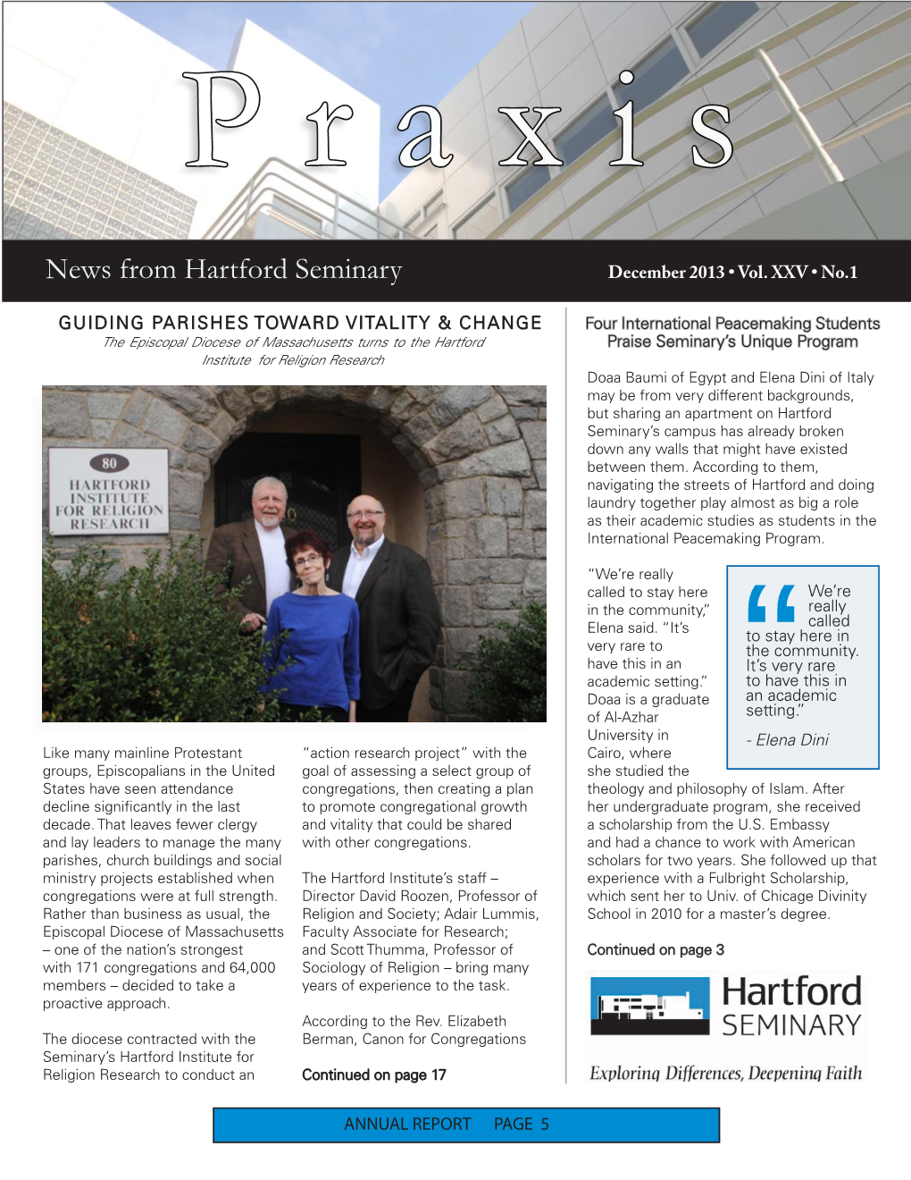 News from Hartford Seminary December 2013 • Vol