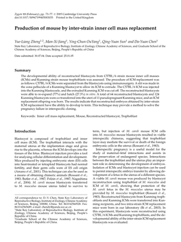 Production of Mouse by Inter-Strain Inner Cell Mass Replacement