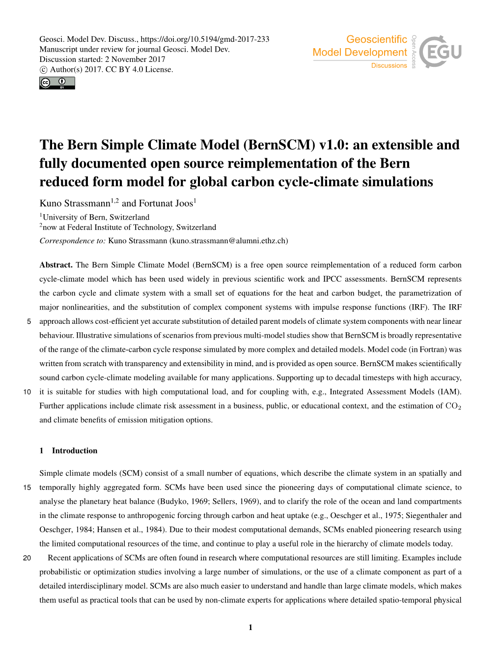 The Bern Simple Climate Model