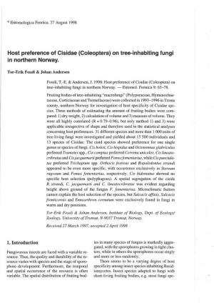 Host Preference of Cisidae (Coleoptera) on Tree-Inhabiting Fungi in Northern Norway