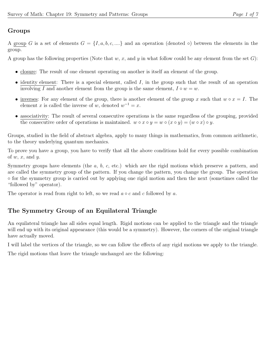 Groups the Symmetry Group of an Equilateral Triangle