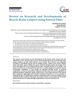 Review on Research and Developments of Bicycle Brake Calipers Using Natural Fiber