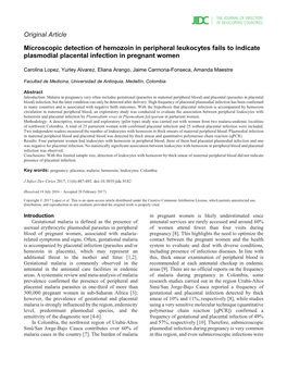 Original Article Microscopic Detection of Hemozoin in Peripheral Leukocytes Fails to Indicate Plasmodial Placental Infection In