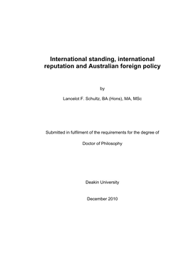 International Standing, International Reputation and Australian Foreign Policy