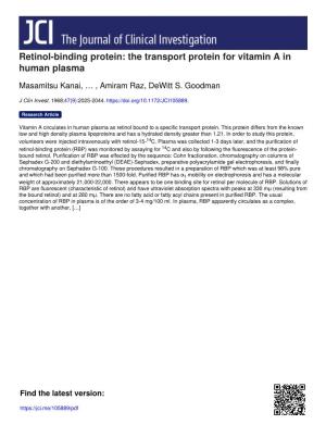 Retinol-Binding Protein: the Transport Protein for Vitamin a in Human Plasma