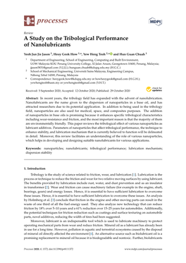 A Study on the Tribological Performance of Nanolubricants