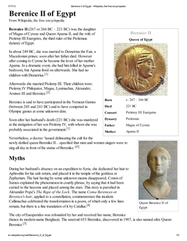 Berenice II of Egypt - Wikipedia, the Free Encyclopedia Berenice II of Egypt from Wikipedia, the Free Encyclopedia