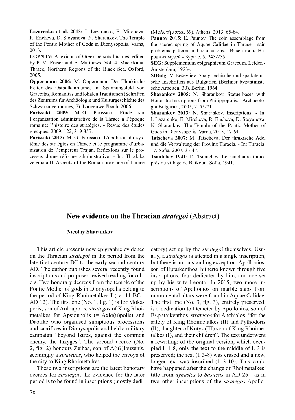 New Evidence on the Thracian Strategoi (Abstract)