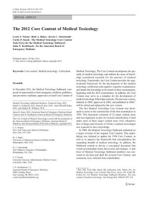 Medical Toxicology Core Content Task Force for the Medical Toxicology Subboard & Julia N