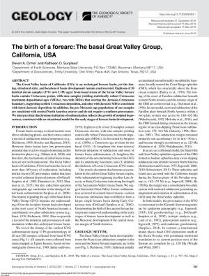 The Birth of a Forearc: the Basal Great Valley Group, California, USA Devon A