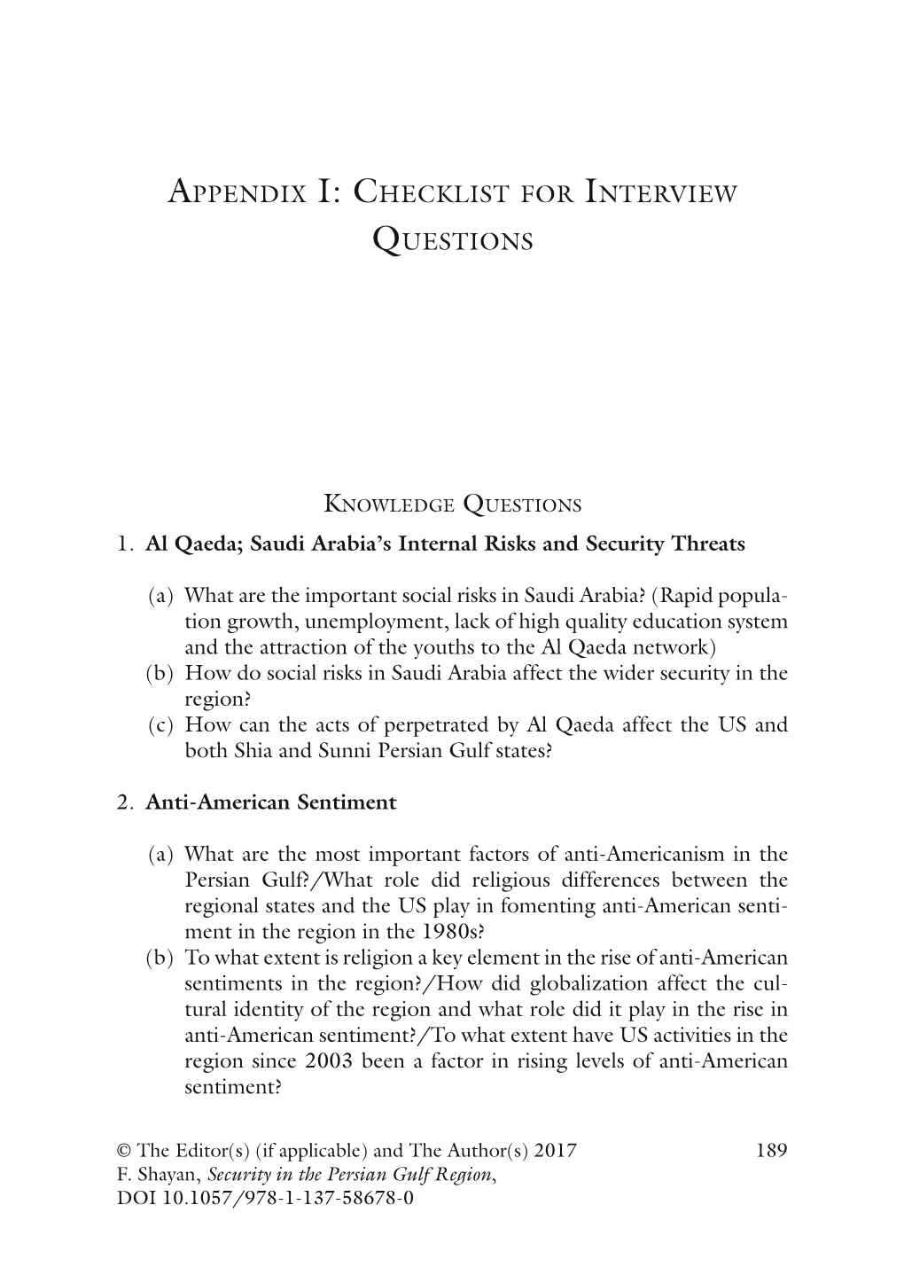 Appendix I: Checklist for Interview Questions
