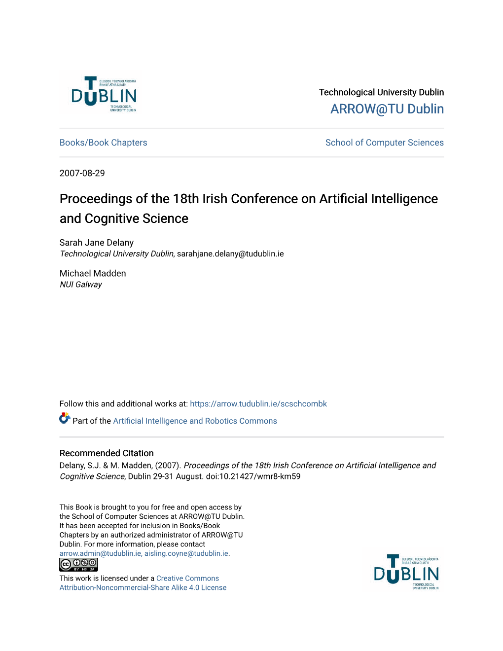 Proceedings of the 18Th Irish Conference on Artificial Intelligence and Cognitive Science
