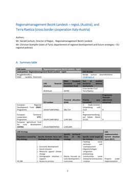 Regionalmanagement Bezirk Landeck – Regiol (Austria), and Terra Raetica (Cross Border Cooperation Italy‐Austria)