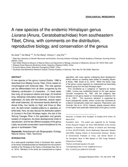 A New Species of the Endemic Himalayan Genus Liurana (Anura