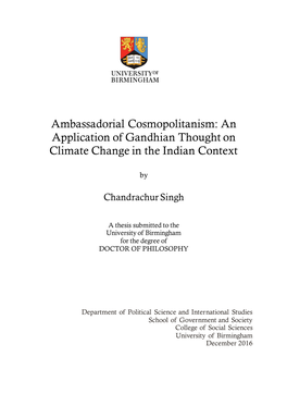 Ambassadorial Cosmopolitanism: an Application of Gandhian Thought on Climate Change in Indian Context