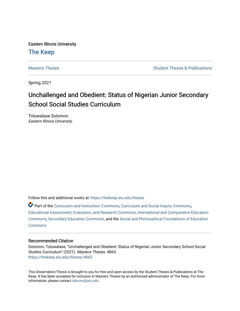 Status of Nigerian Junior Secondary School Social Studies Curriculum