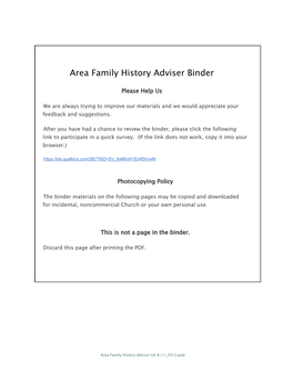 Area Family History Adviser Binder