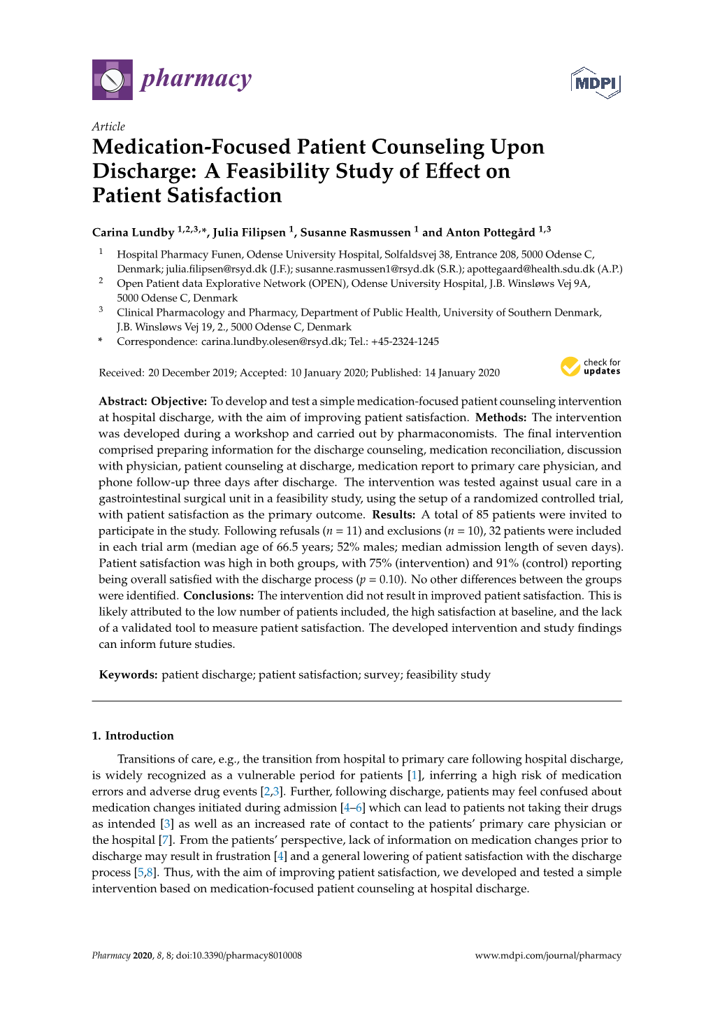 Medication-Focused Patient Counseling Upon Discharge: a Feasibility Study of Eﬀect on Patient Satisfaction