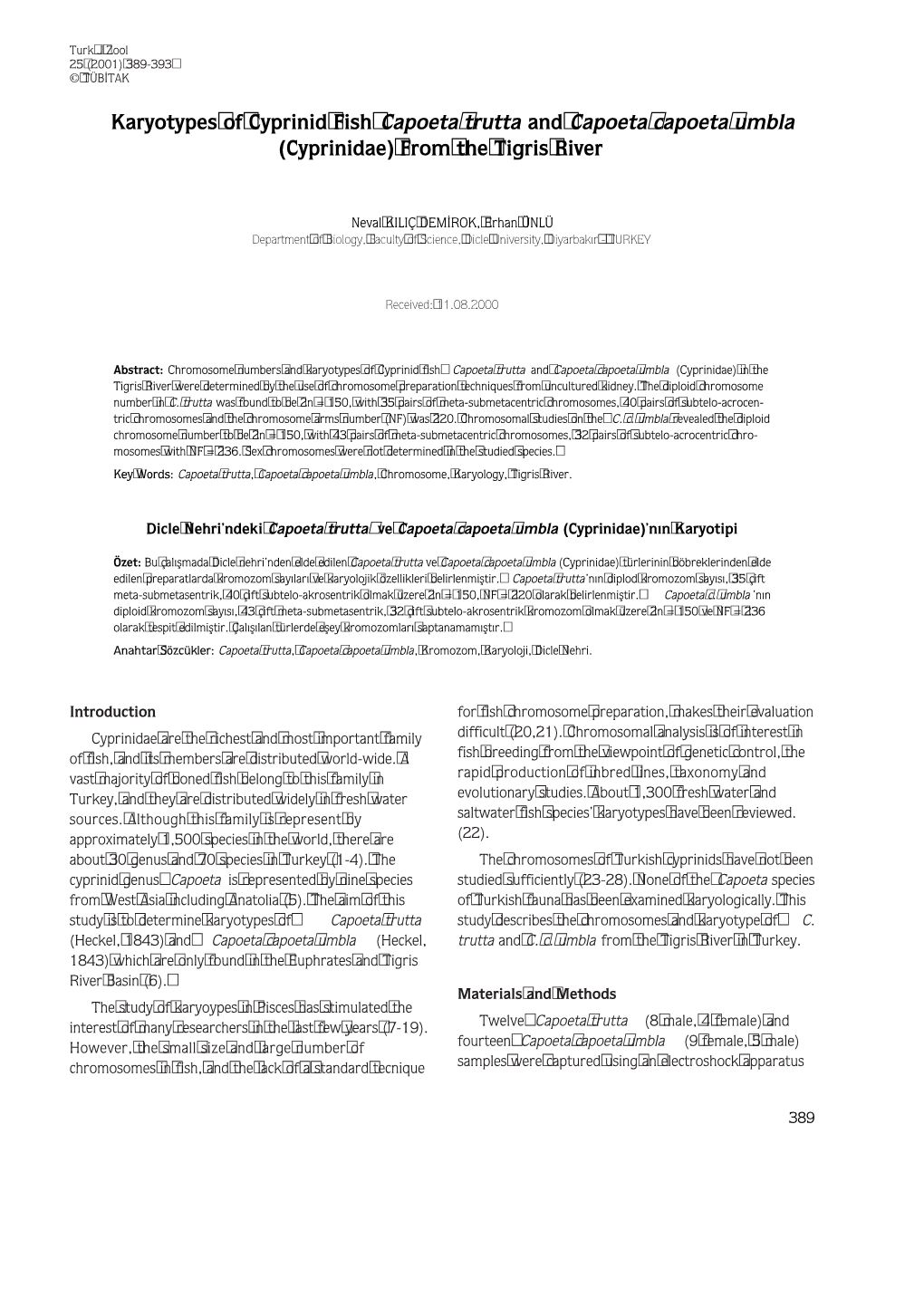 Karyotypes of Cyprinid Fish Capoeta Trutta and Capoeta Capoeta Umbla