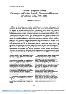 Soldiers, Surgeons and the Campaigns to Combat Sexually Transmitted Diseases in Colonial India, 1805-1860