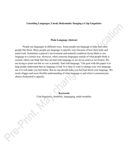 Imaging a Crip Linguistics Plain Language Abstract People Use