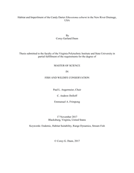 Habitat and Imperilment of the Candy Darter Etheostoma Osburni in the New River Drainage, USA