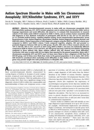 Autism Spectrum Disorder in Males with Sex Chromosome Aneuploidy: XXY/Klinefelter Syndrome, XYY, and XXYY Nicole R