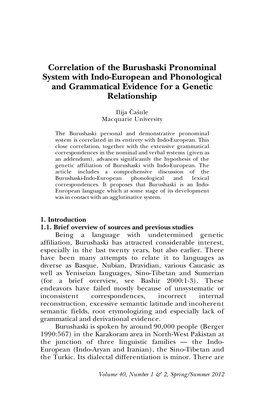 Correlation of the Burushaski Pronominal System with Indo-European and Phonological and Grammatical Evidence for a Genetic Relationship