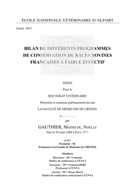 Bilan De Différents Programmes De Conservation De Races Bovines Francaises À Faible Effectif